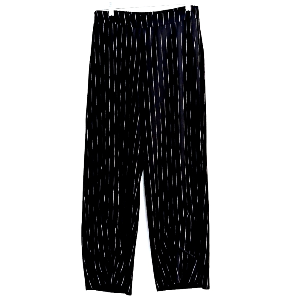 KOZAN Wide-Leg Striped Pants – Black & White Pinstripe – Size Medium